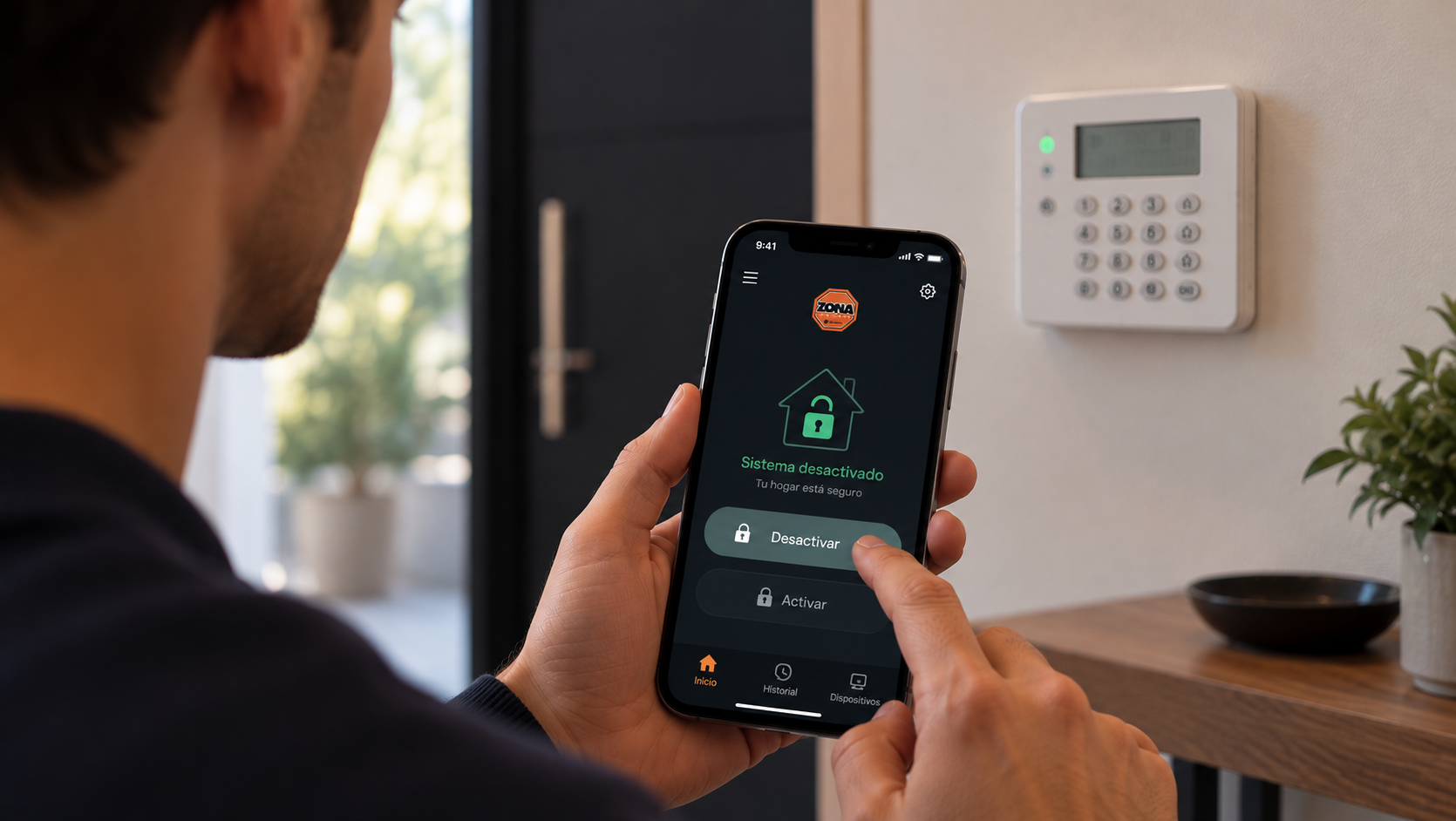 Teclado de alarma para activar y desactivar el sistema de seguridad